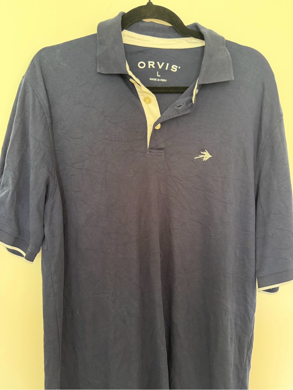 Orvis Navy Polo with Cream Trim and Embroidered Logo